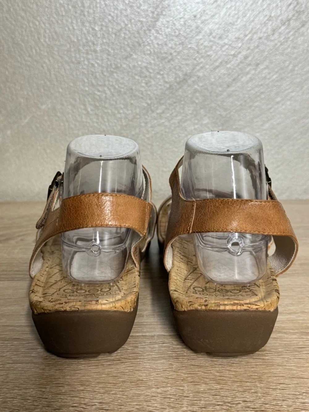 Abeo Nora Sz 11M Neutral Mid Heel Stone Brown Leather Cork Footbed Sandal Comfy - Picture 4 of 10